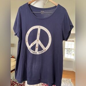 Micheal Kors women’s Navy with peace singe graphic with silver studs T-Shirt 1 X